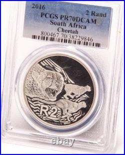 2016 South Africa Rand Cheetah Coin PCGS PR70 DCAM Deep Cameo ASW 1 oz Silver