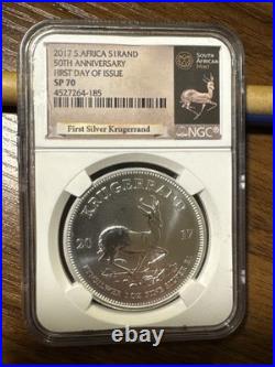 2017 1 Oz SILVER 1 RAND SOUTH AFRICA NGC SP-70 FDOI TOP-POP 50th Anniversary