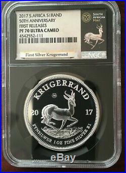 2017 1 Oz South Africa Silver Krugerrand Pf70 Uc First Release Black Core Holder