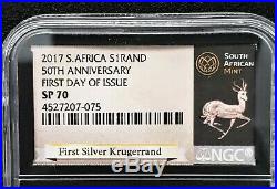 2017 1st EVER S AFRICAN 50TH ANNIVERSARY SILVER KRUGERRAND NGC SP 70 CERT FDOI