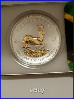 2017 24K GILDED SILVER KRUGERRAND 50th ANNIVERSARY EDITION 1Oz PACKAGED & COA