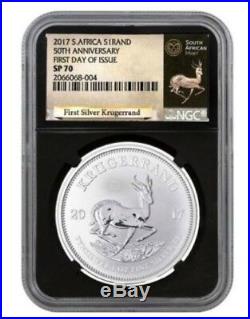2017 First Ever South African 50th Anniversary Silver Krugerrand Ngc Sp70 Fdoi
