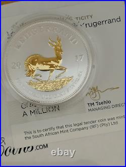 2017 Gilded Silver Krugerrand 20th Anniversary Collectors Edition 1Oz. 999 coin