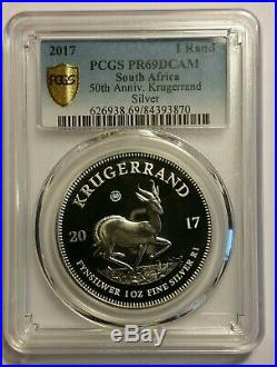 2017 PCGS PR69 DCAM Krugerrand South Africa 1 oz Silver Proof 50th Anniv