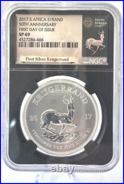 2017 SP69 1 Oz. 999 Silver 1 Rand S. Afican KRUGERRAND 50th Anniversary FDOI