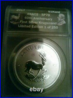 2017-SP70 50th Ann. First Year Silver Krugerrand limited Edition 1 of 250 withprivy