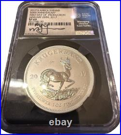 2017 S. African Silver KRUGERRAND NGC SP69 FDOI signed by Tumi Tsehlo