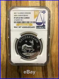 2017 Silver Krugerrand Proof 50th Anniversary Coin Graded PF 69 UC By NGC
