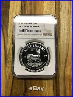 2017 Silver Krugerrand Proof 50th Anniversary Coin Graded PF 70 UC By NGC