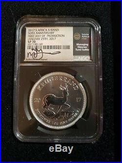2017 Silver SP70 Krugerrand First Day of Production Tumi Signed ONE OF 868