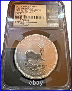 2017 Silver South Africa KRUGERRAND NGC SP69 signed by TUMI TSEHLO FDOP