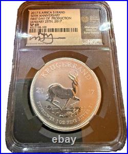 2017 Silver South Africa KRUGERRAND NGC SP69 signed by TUMI TSEHLO FDOP