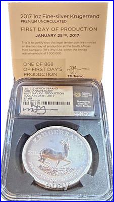 2017 Silver South Africa KRUGERRAND NGC SP69 signed by TUMI TSEHLO FDOP