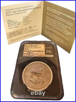 2017 Silver South Africa KRUGERRAND NGC SP69 signed by TUMI TSEHLO FDOP