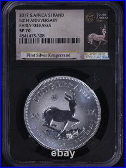 2017 South Africa 1 Ounce Silver Krugerrand 50th Anniv NGC SP70