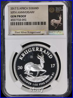 2017 South Africa 1 Ounce Silver Proof Krugerrand 50th Anniversary NGC Gem Pr