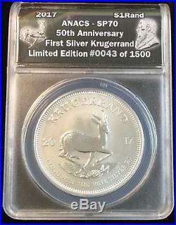 2017 South Africa 1 Rand First Silver Krugerrand 50th Anniversary ANACS SP70