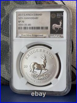 2017 South Africa 1 Rand Krugerrand 50th Ann 50 Privy NGC SP70 RP. 999 Silver