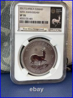 2017 South Africa 1 Rand Krugerrand 50th Ann 50 Privy NGC SP70 RP. 999 Silver