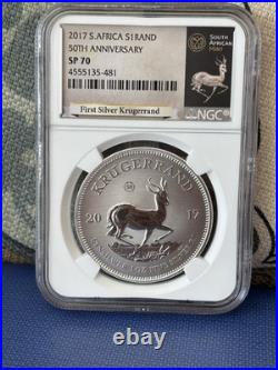 2017 South Africa 1 Rand Krugerrand 50th Ann 50 Privy NGC SP70 RP. 999 Silver