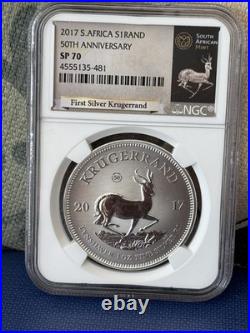 2017 South Africa 1 Rand Krugerrand 50th Ann 50 Privy NGC SP70 RP. 999 Silver