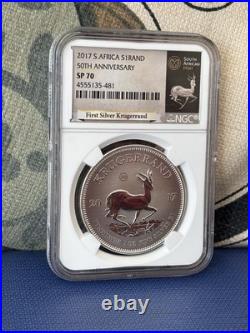 2017 South Africa 1 Rand Krugerrand 50th Ann 50 Privy NGC SP70 RP. 999 Silver