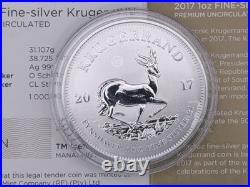 2017 South Africa 1 oz Silver Krugerrand Coin with Certificate of Authenticity