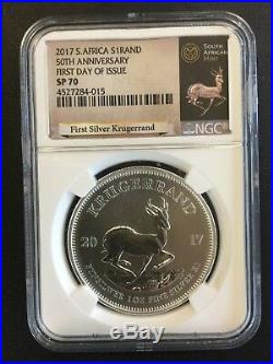 2017 South Africa 1 oz. Silver Krugerrand NGC SP70 First Day Issue- White Core