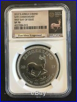 2017 South Africa 1 oz. Silver Krugerrand NGC SP70 First Day Issue- White Core