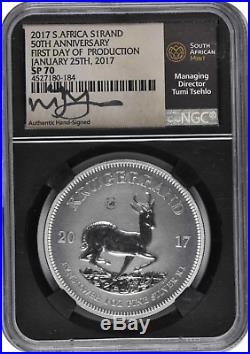 2017 South Africa 1 oz Silver Krugerrand NGC SP70 First Day Of Production