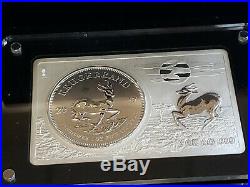 2017 South Africa 2 Oz Silver Bar With 1 Oz Silver Coin 50th Anniv. Krugerrand