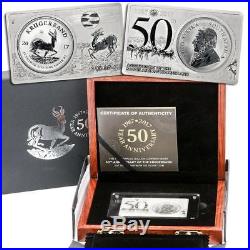 2017 South Africa 3 oz Silver 50th Ann Krugerrand Coin & Bar Set in Box with COA