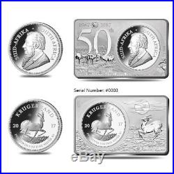 2017 South Africa 3 oz Silver 50th Anniv of the Krugerrand Coin & Bar Serial#3