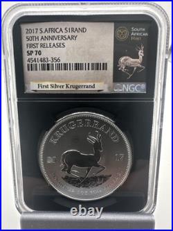 2017 South Africa 50th ANNIV. Krugerrand NGC SP70 1oz. 999 Silver 1st Release