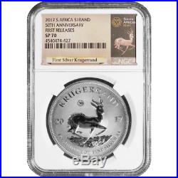 2017 South Africa 50th Ann. 1 oz Silver Krugerrand NGC SP70 FR Krugerrand Label