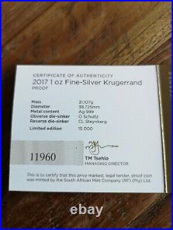 2017 South Africa Fine Silver Proof Krugerrand Coin Boxed Certificate