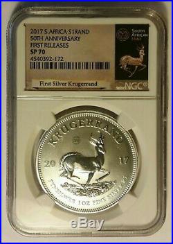 2017 South Africa First Release 1 oz 50th Anniversary Silver Krugerrand NGC SP70