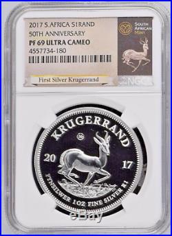 2017 South Africa PROOF 1 oz Silver Krugerrand NGC PF69UC Exclusive Label 50th