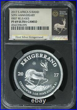 2017 South Africa Silver 1 Krugerrand 50th Anniv. NGC PF-69 UC First Release