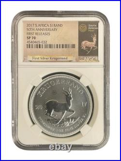2017 South Africa Silver Krugerrand 50th Anniversary 1st Releases SP70 NGC