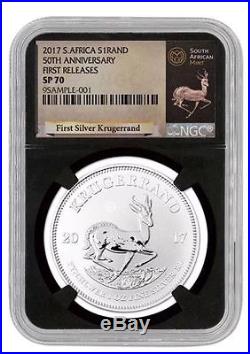 2017 South Africa Silver Krugerrand First Release-Blk NGC SP70 50th Anniversary