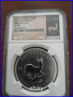2017 South Africa Silver Krugerrand First Releases NGC SP70 50th Anniversary COA