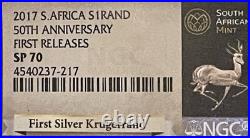2017 South Africa Silver Krugerrand First Releases NGC SP70 50th Anniversary COA