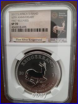 2017 South Africa Silver Krugerrand First Releases NGC SP70 50th Anniversary COA