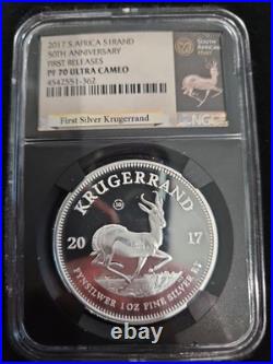 2017 South Africa Silver Krugerrand First Releases NGC SP70 50th Anniversary UC