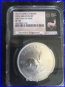 2017 South Africa Silver Krugerrand Ngc Sp70 First Day Issue 50th Anniversary