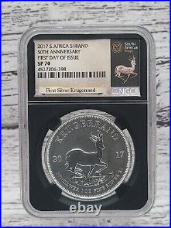 2017 South Africa Silver Krugerrand Ngc Sp70 First Day Of Issue 50th Ann