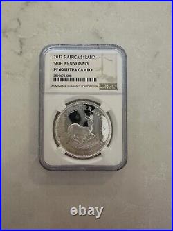 2017 South African 1 oz Silver Krugerrand 50th Anniversary PF69 Ultra Cameo