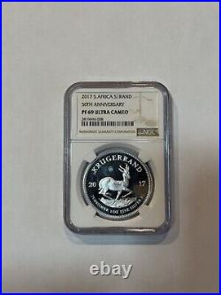 2017 South African 1 oz Silver Krugerrand 50th Anniversary PF69 Ultra Cameo