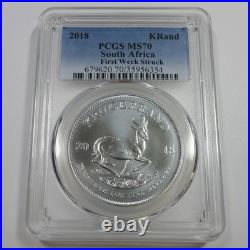 2018 PCGS MS70 South Africa 1 oz Silver Krugerrand 1 Rand Coin #60549A